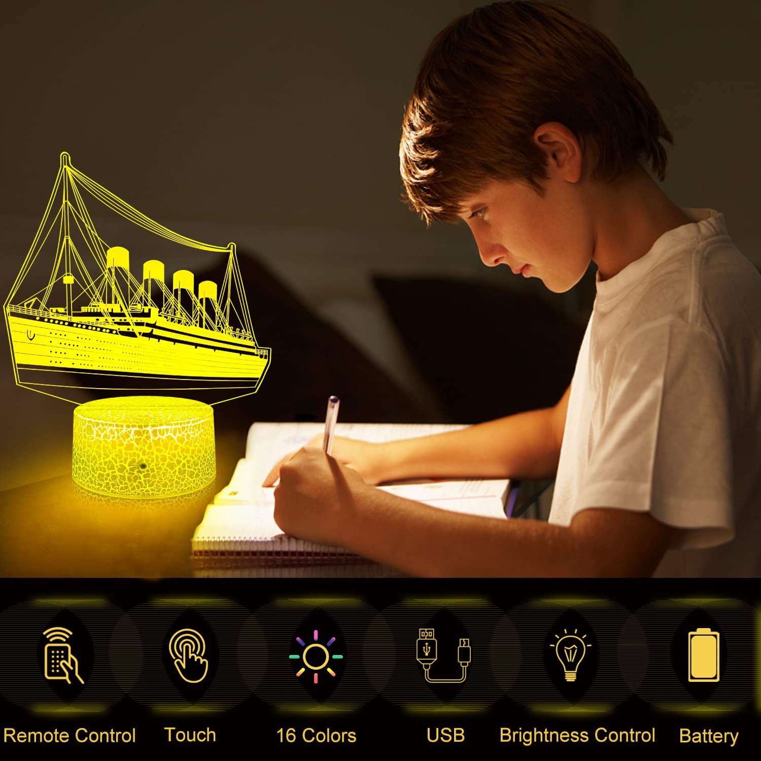 Ship Night Light for Kids Illusion Ship Model Lamp16 Colors Changing view 2