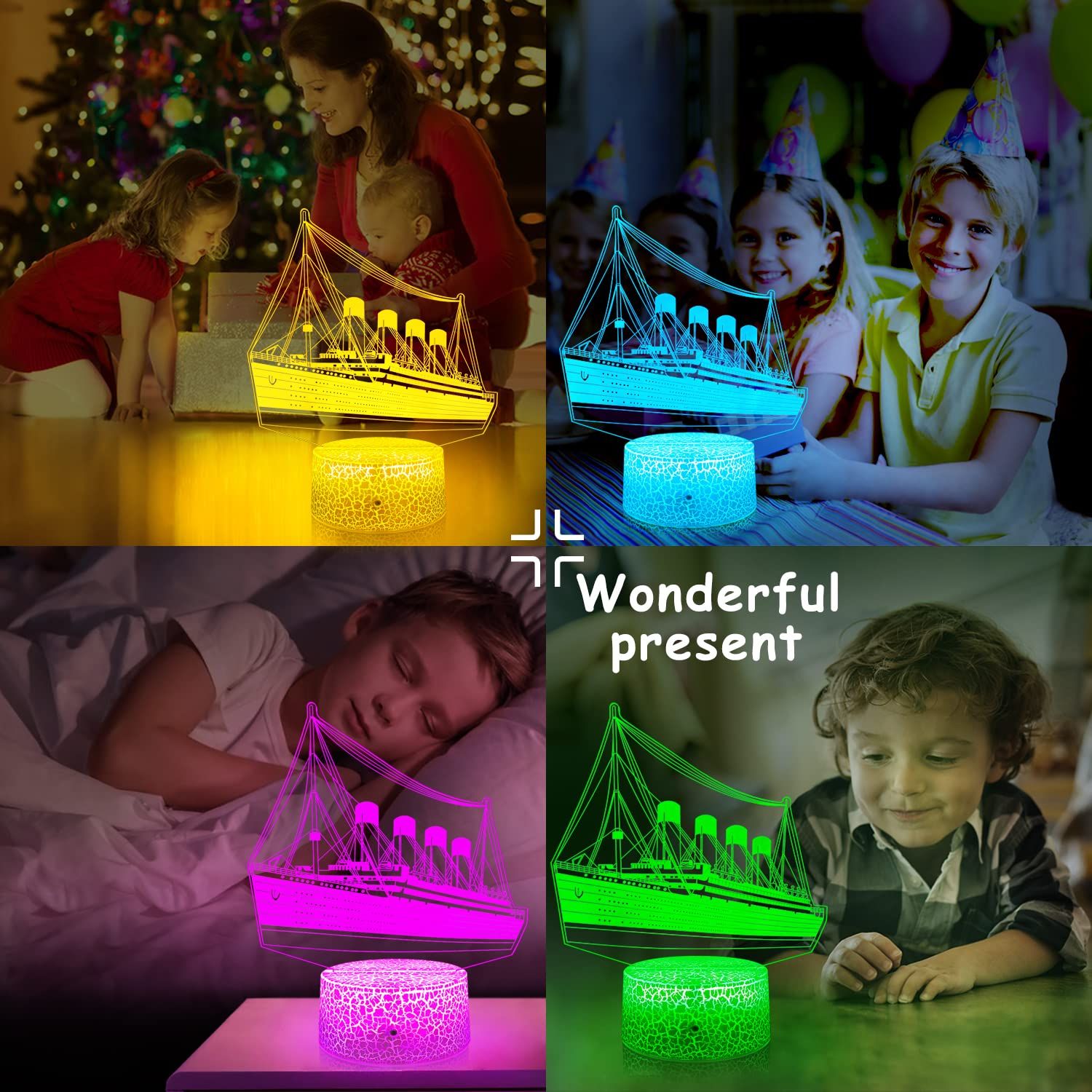 Ship Night Light for Kids Illusion Ship Model Lamp16 Colors Changing view 4