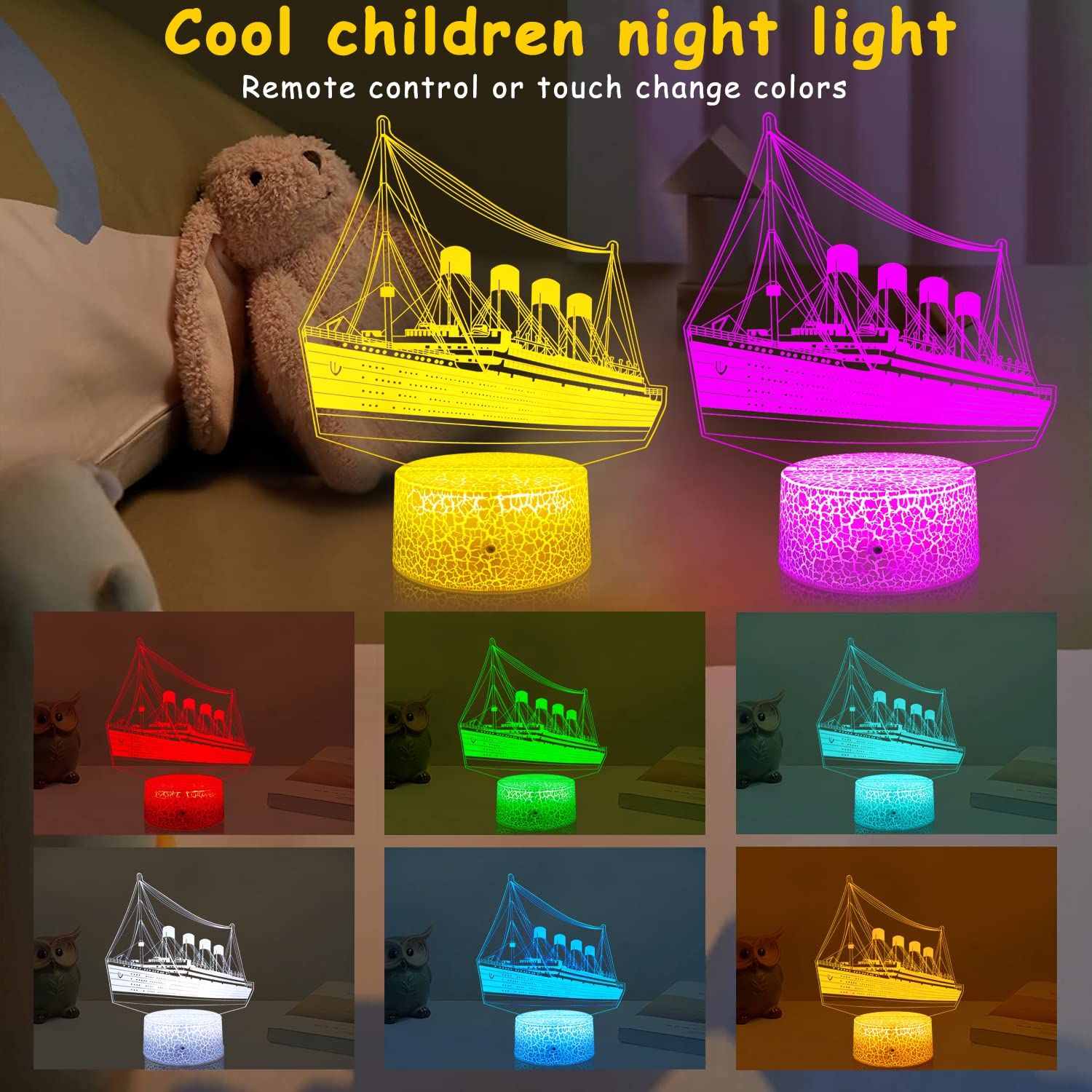 Ship Night Light for Kids Illusion Ship Model Lamp16 Colors Changing view 9