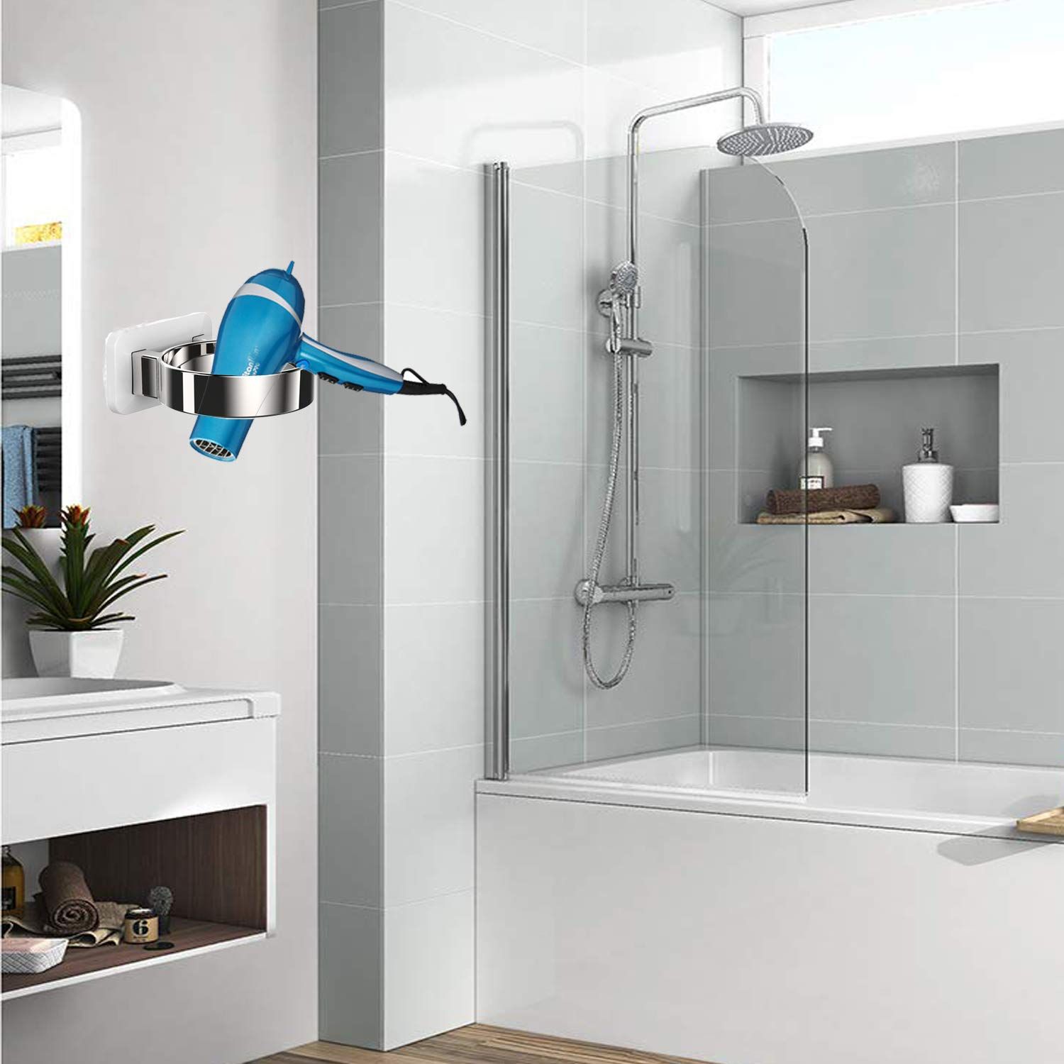 Hair Dryer Holder, Bathroom Hair Dryer Holder, Hair Care Tools Holder Wall view 7