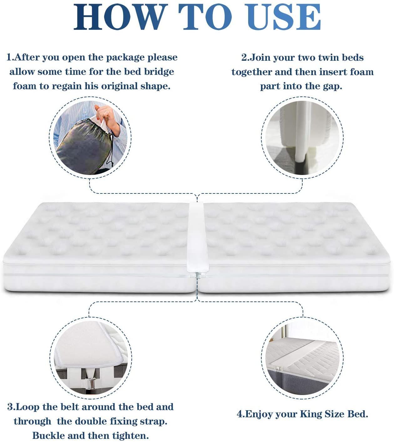 Thicken Memory Bed Gap Filler Adjustable Bed Bridge Mattress Connector with view 4