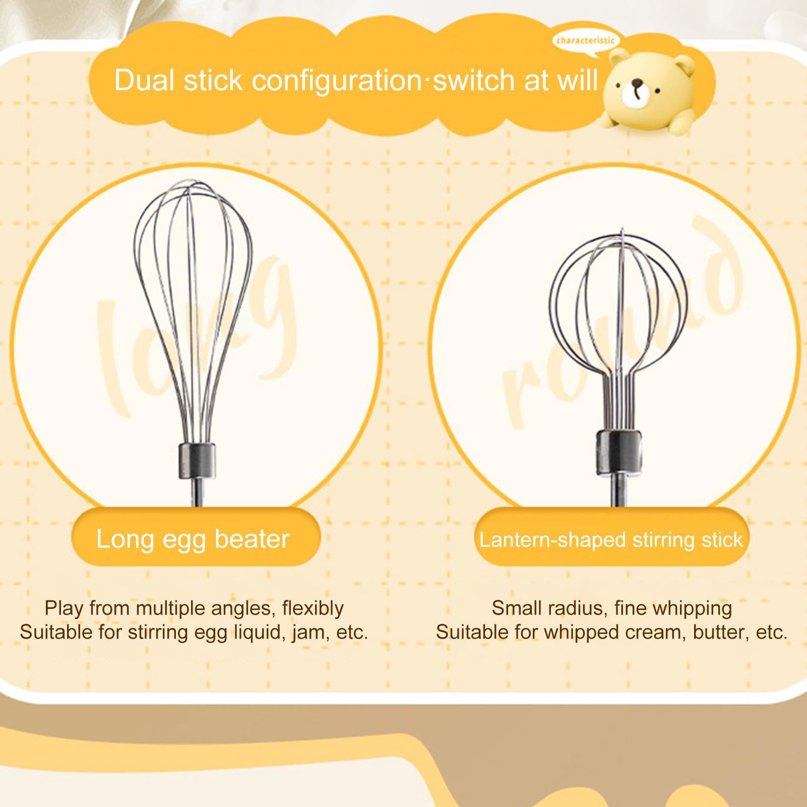 Electric Hand Mixer, Bear Shape Handheld Kitchen Blender, Kitchen Hand Mixer view 3