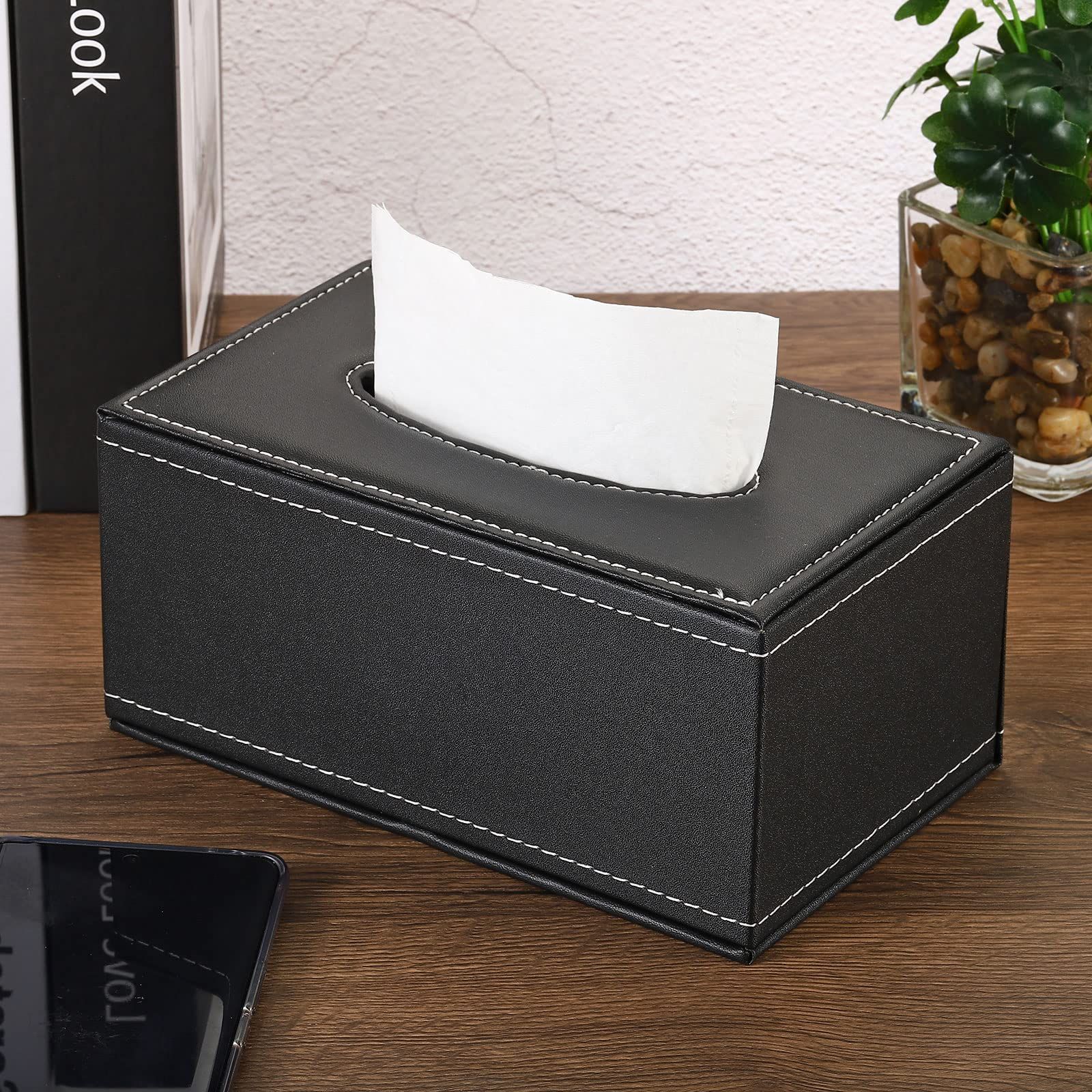 Tissue Box Cover, Leather Rectangle Waterproof Napkin Paper Towel Dispenser view 9