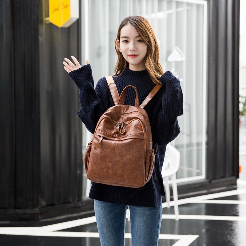 Women Backpacks Pu Leather Shoulder Bag Soft Leather Daypack Double-layer view 5