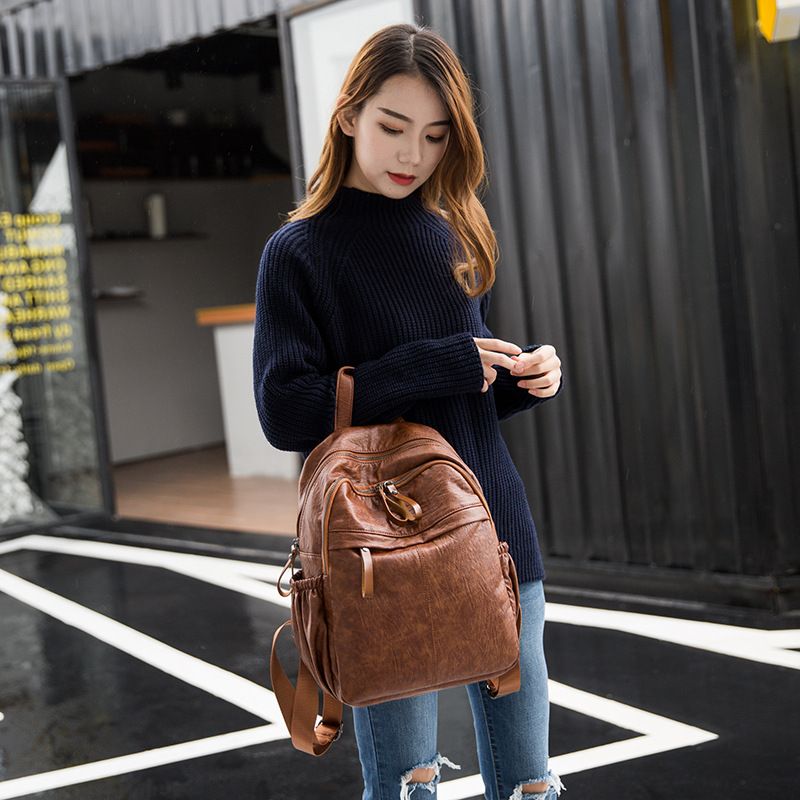 Women Backpacks Pu Leather Shoulder Bag Soft Leather Daypack Double-layer view 7
