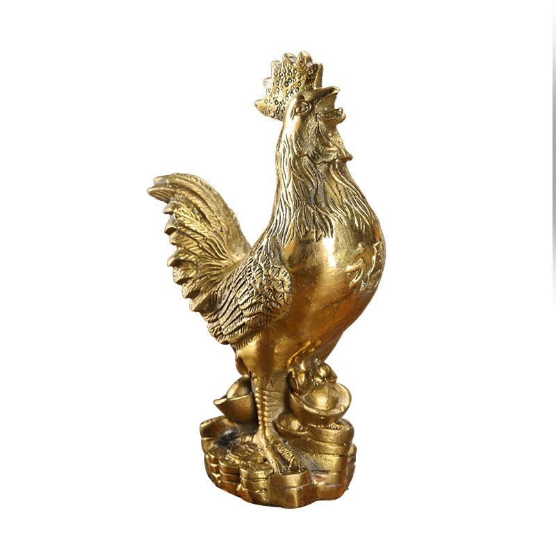 Rooster Figurine Pure Brass Good Luck Chicken Statue Feng Shui Ornament for view 2