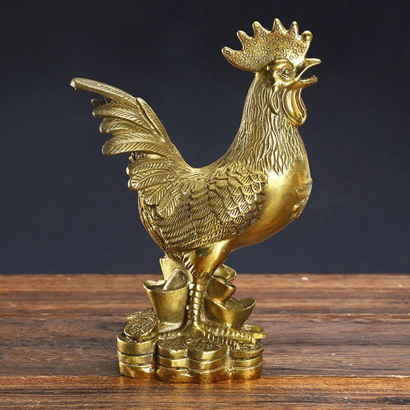 Rooster Figurine Pure Brass Good Luck Chicken Statue Feng Shui Ornament for view 4