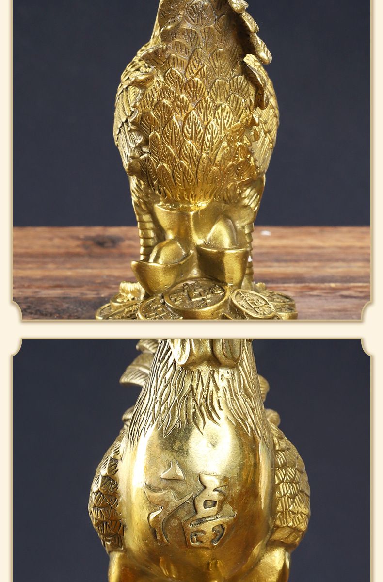Rooster Figurine Pure Brass Good Luck Chicken Statue Feng Shui Ornament for view 7