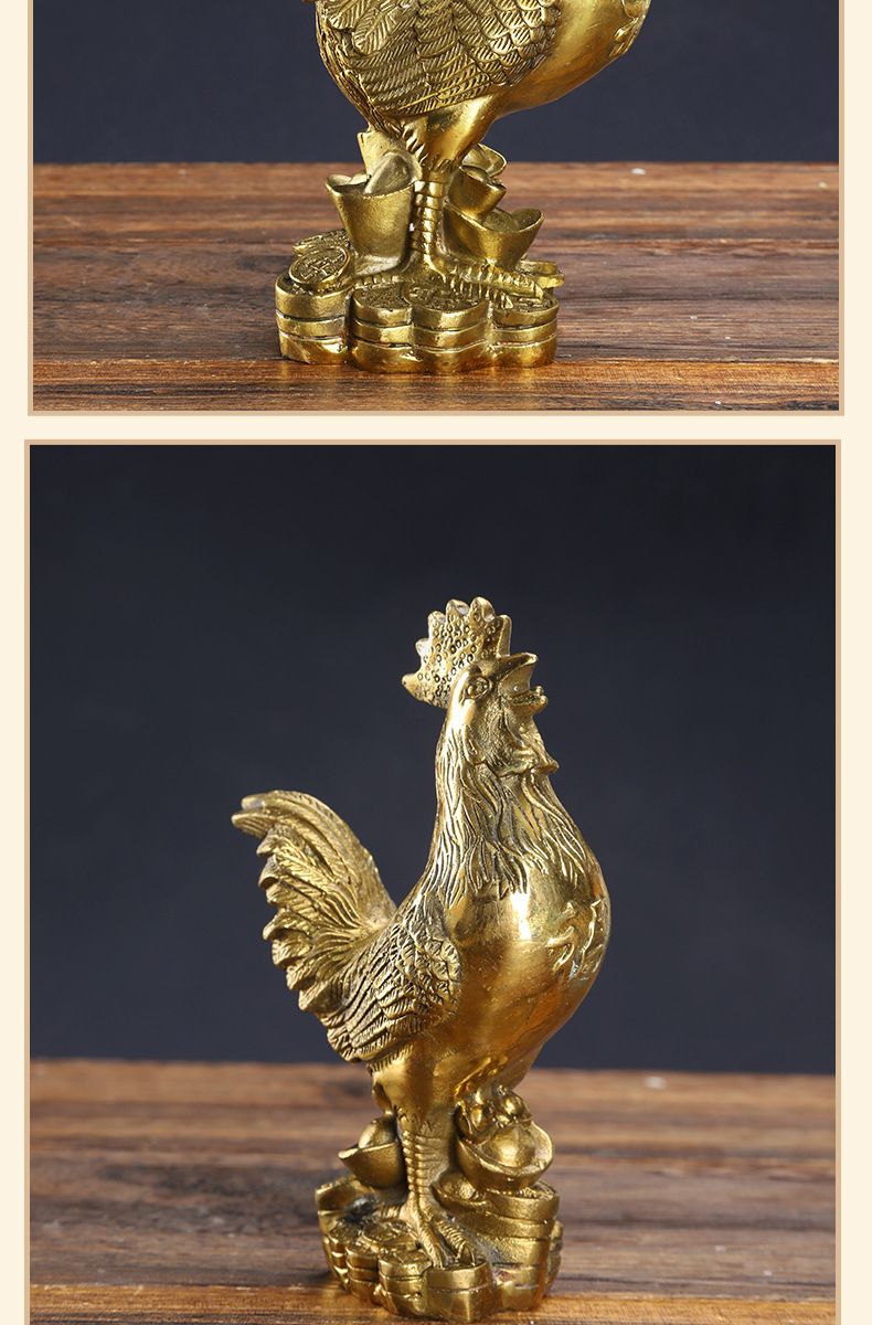 Rooster Figurine Pure Brass Good Luck Chicken Statue Feng Shui Ornament for view 10