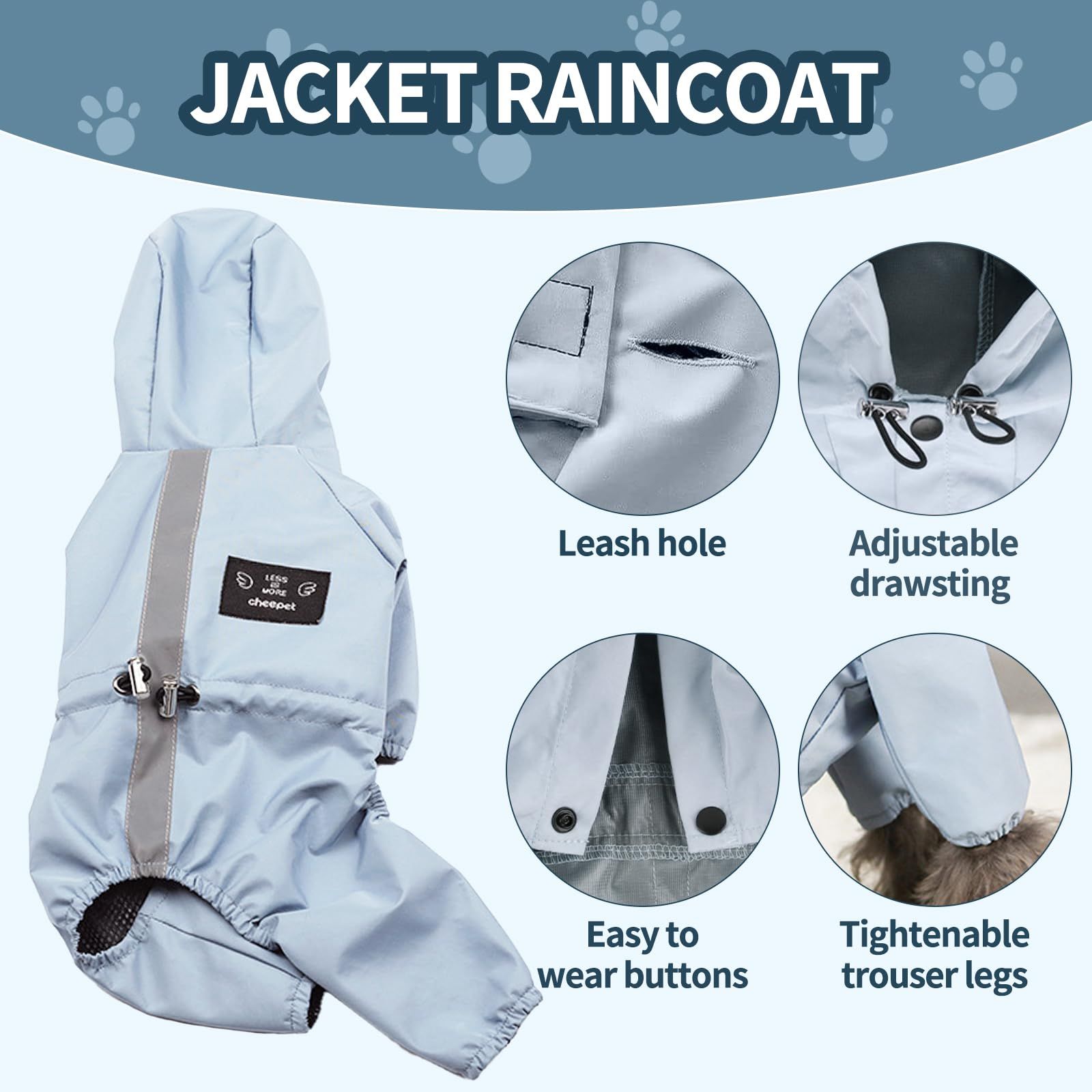 Reflective Strap and Leash Hole Adjustable Pet Water Proof Clothes for Small view 5