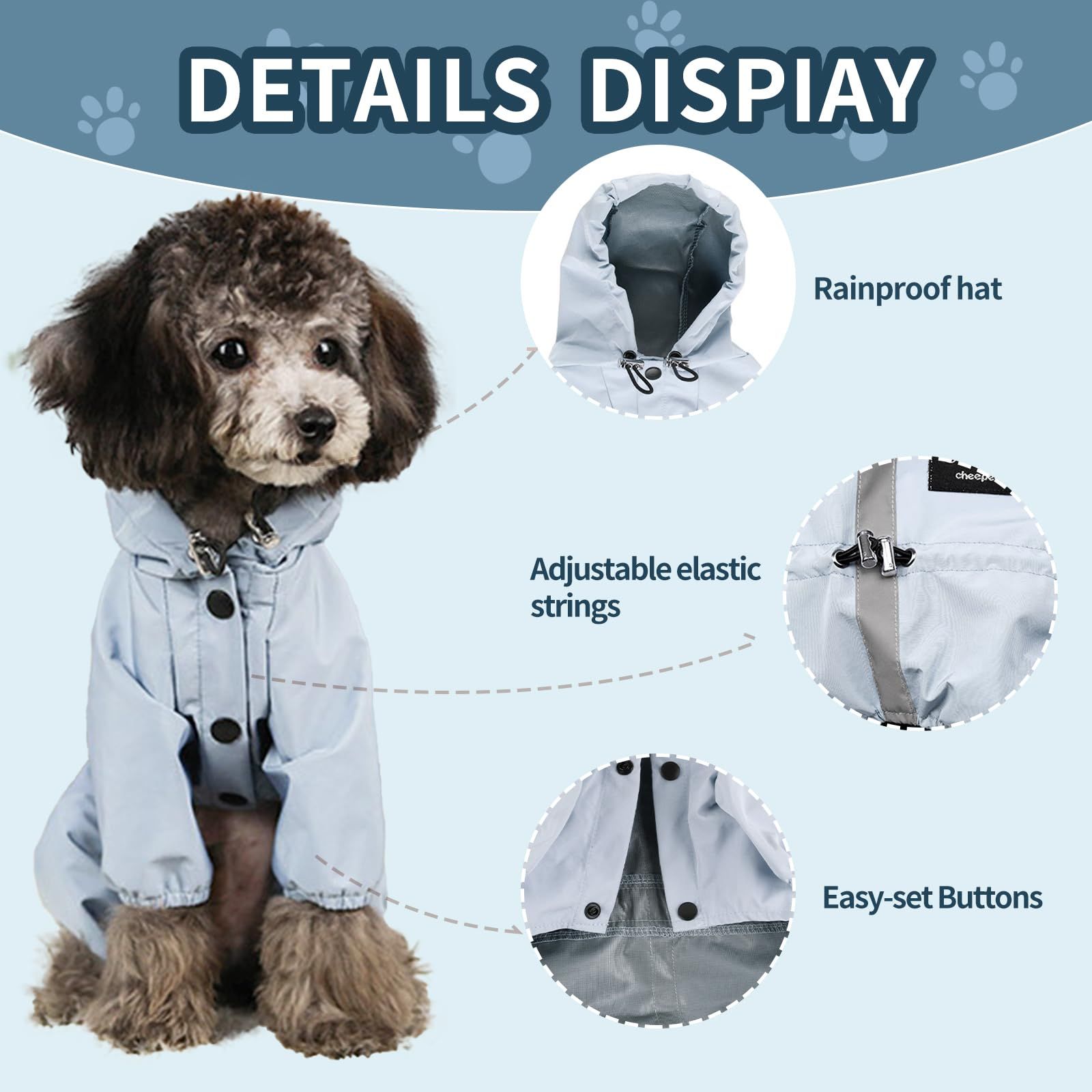 Reflective Strap and Leash Hole Adjustable Pet Water Proof Clothes for Small view 7