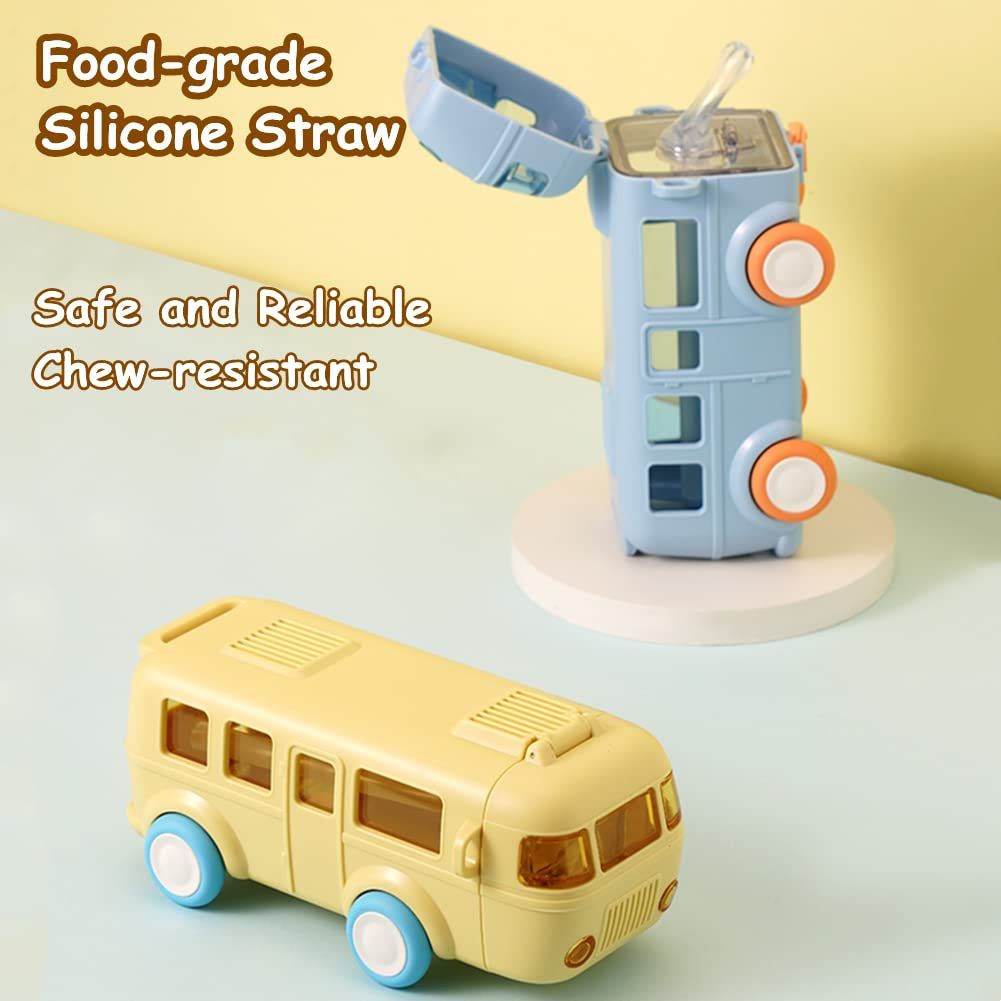 Bus Water Bottle for Kids 500 ml Bus Straw Water Cup with Strap Portable Bus view 5