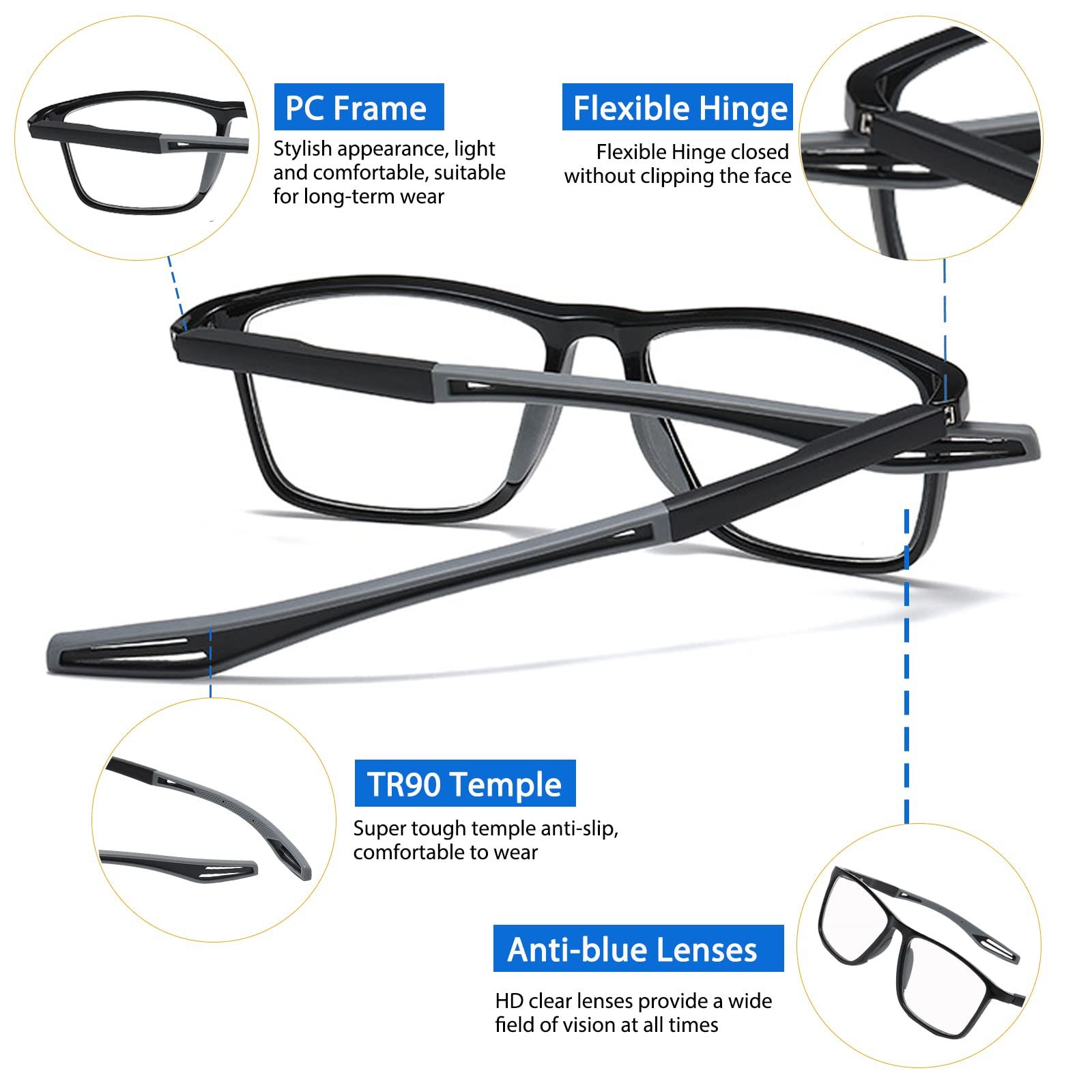 Photochromic Progressive Multifocus Reading Glasses Blue Light Blocking view 4