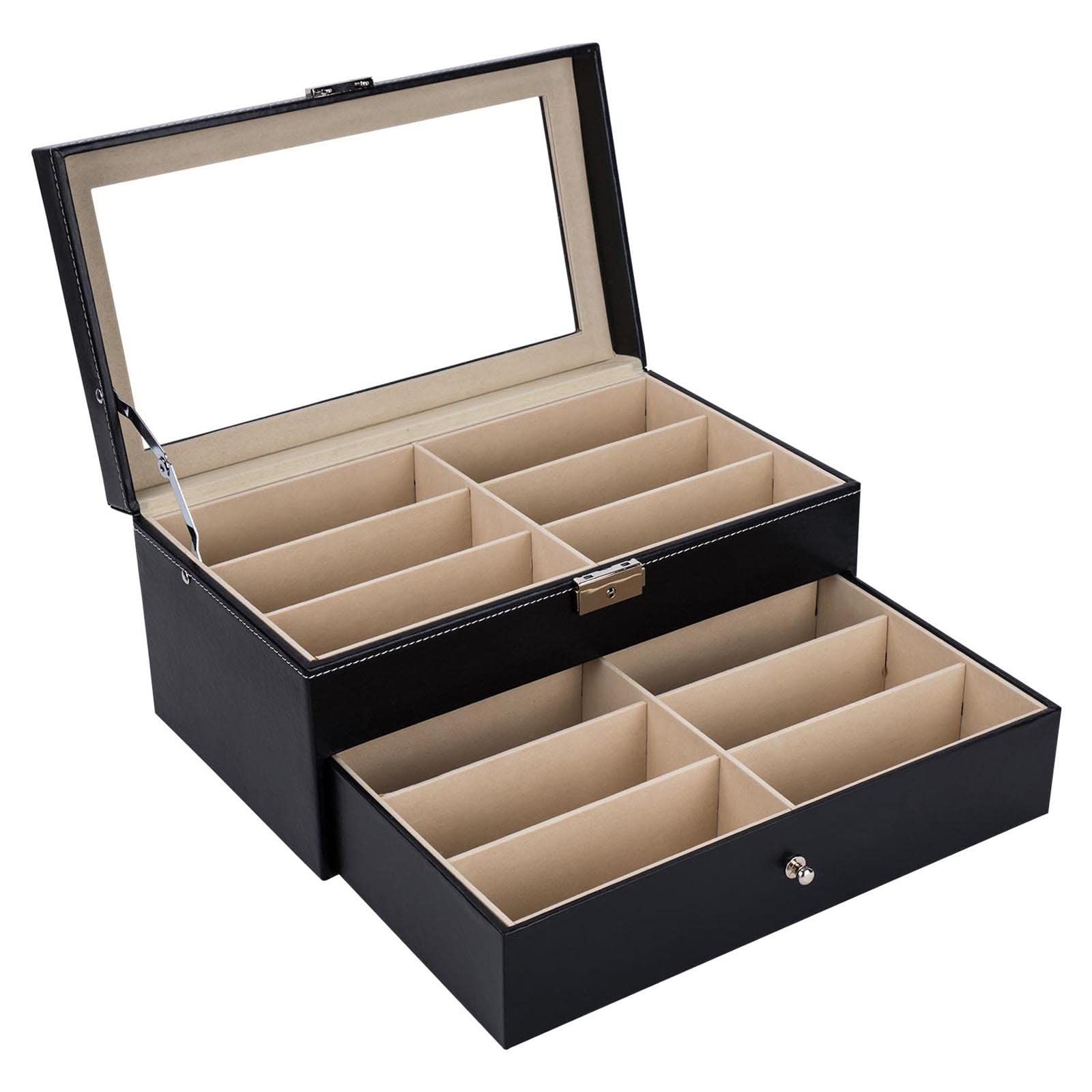 Leather Eyeglasses Storage and Sunglass Glasses Display Drawer Lockable Case