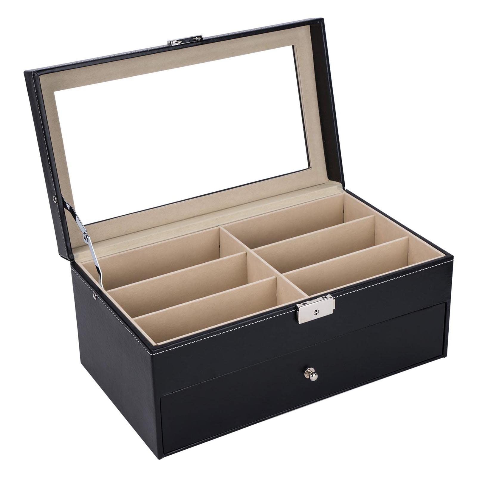 Leather Eyeglasses Storage and Sunglass Glasses Display Drawer Lockable Case view 6
