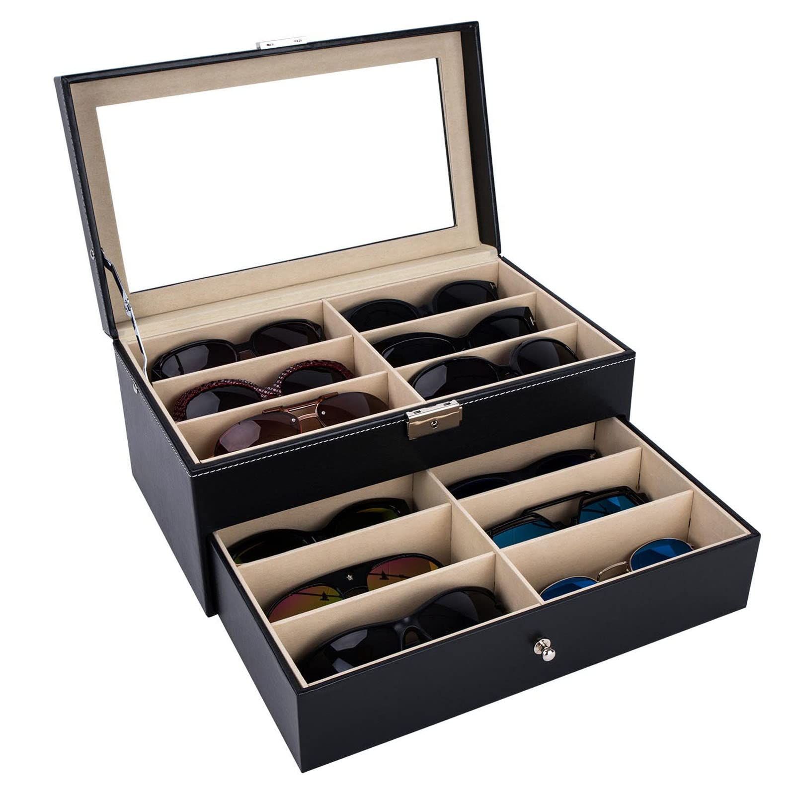 Leather Eyeglasses Storage and Sunglass Glasses Display Drawer Lockable Case view 8