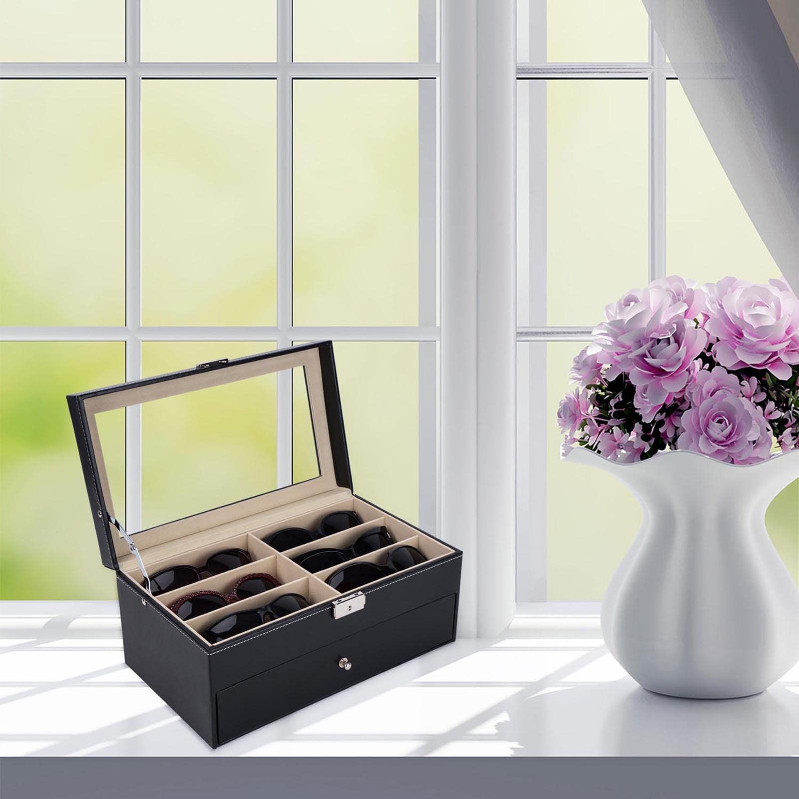Leather Eyeglasses Storage and Sunglass Glasses Display Drawer Lockable Case view 10