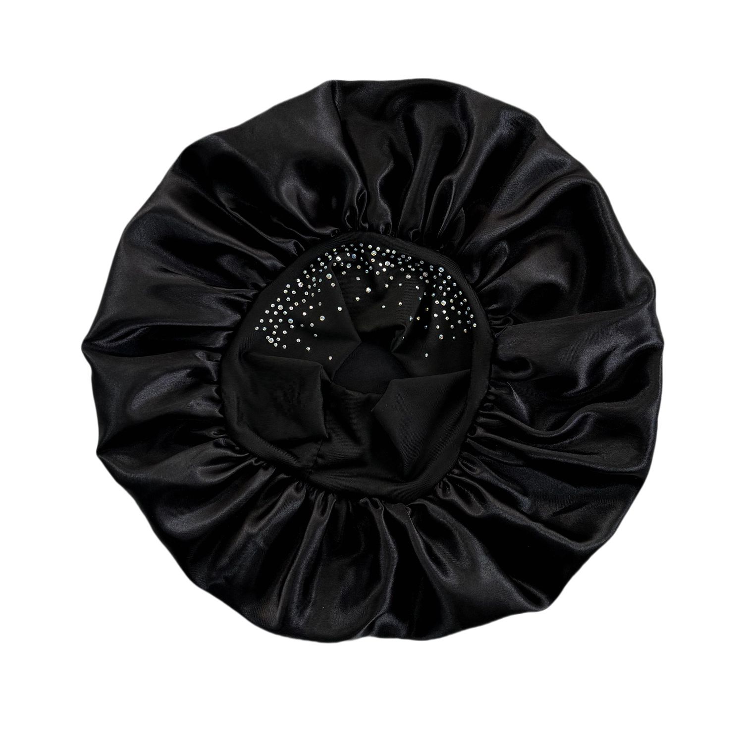 Hair Bonnet Glittering Pearls and Rhinestones Satin Bonnet Wide Band Sleeping