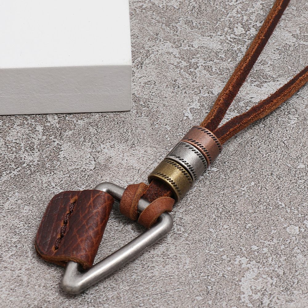 Leather Necklace for Men Double Circle Rings Leather Rope Pendant Necklace view 5