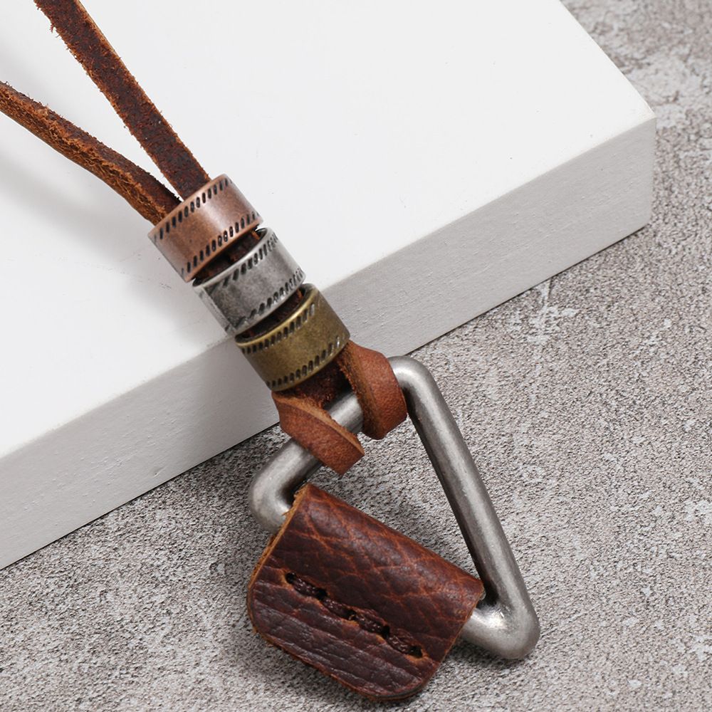 Leather Necklace for Men Double Circle Rings Leather Rope Pendant Necklace view 8