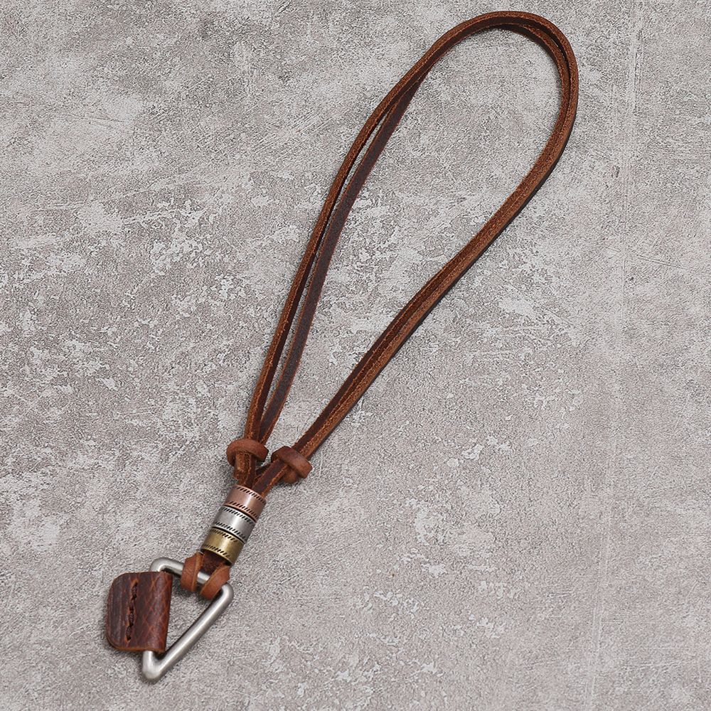 Leather Necklace for Men Double Circle Rings Leather Rope Pendant Necklace view 9