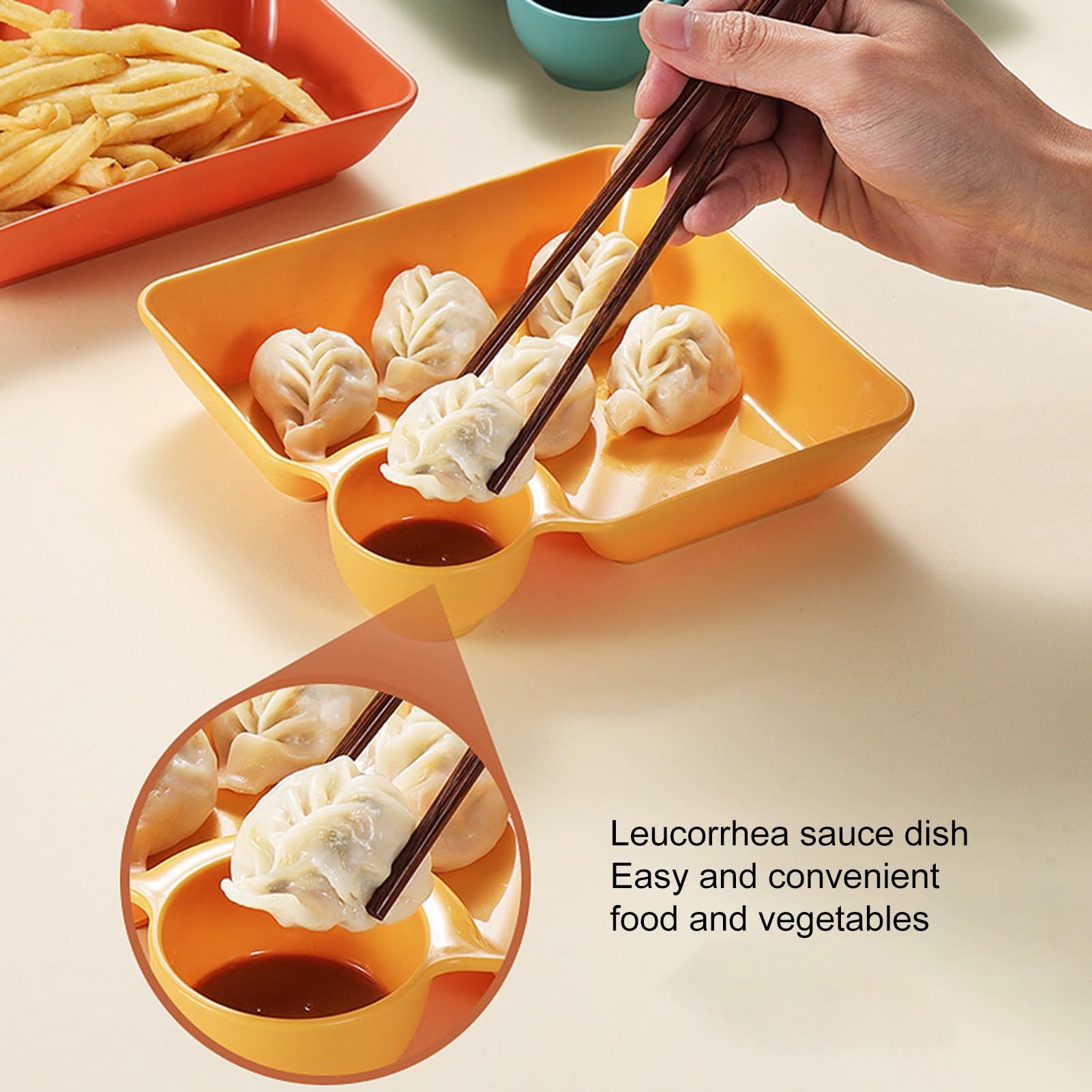 2pcs Plastic Dumpling Plates with Sauce Compartment Square Serving Plates with view 5