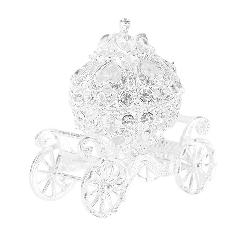 Rhinestone Trinket Box, Silver Pumpkin Carriage Trinket Box Princess Crystal