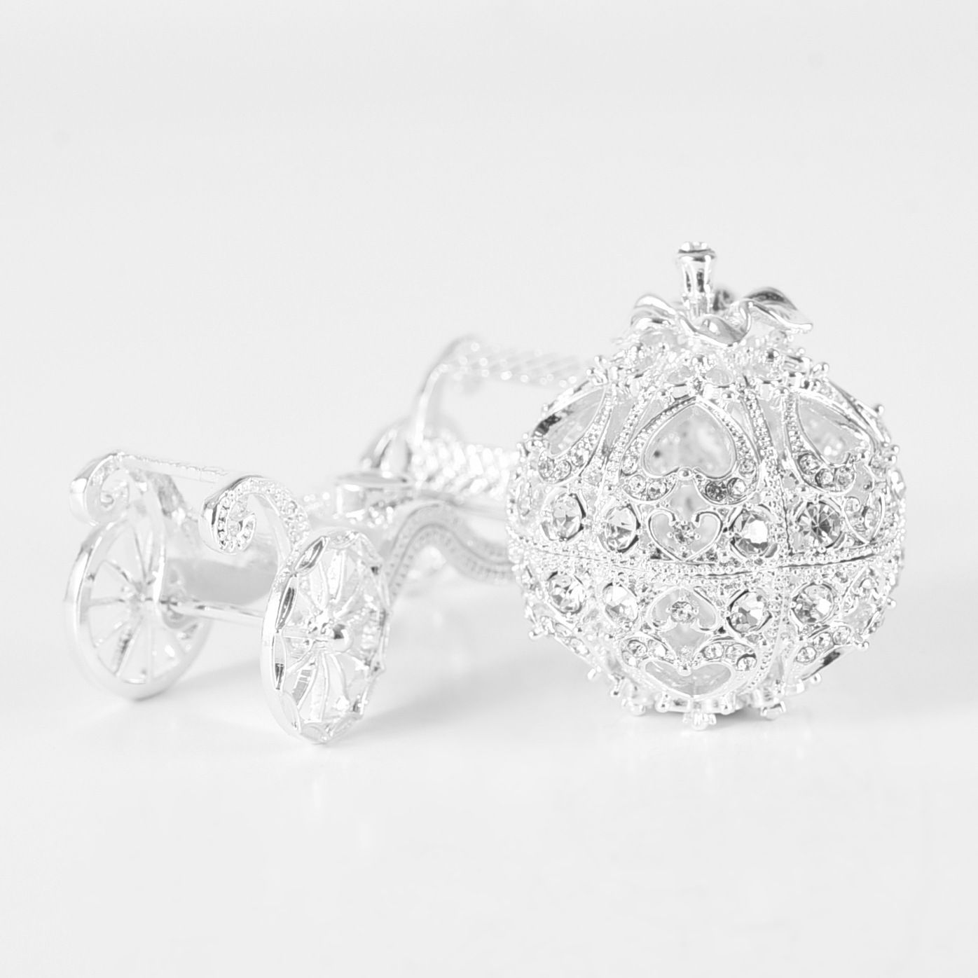 Rhinestone Trinket Box, Silver Pumpkin Carriage Trinket Box Princess Crystal view 4