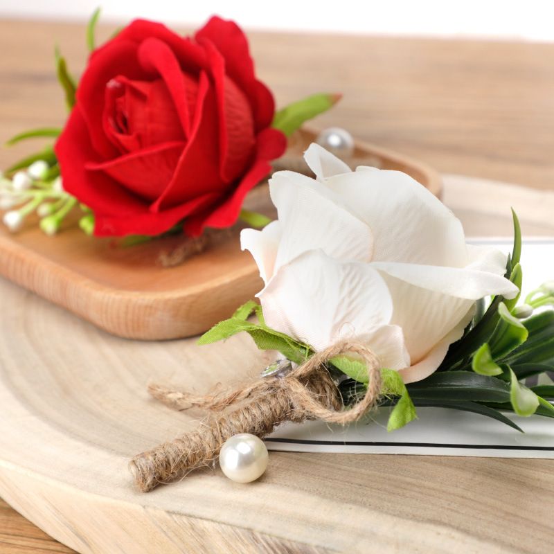 Brooch Flower Bridegroom Groom Men's Boutineer with Faux Pearl view 3