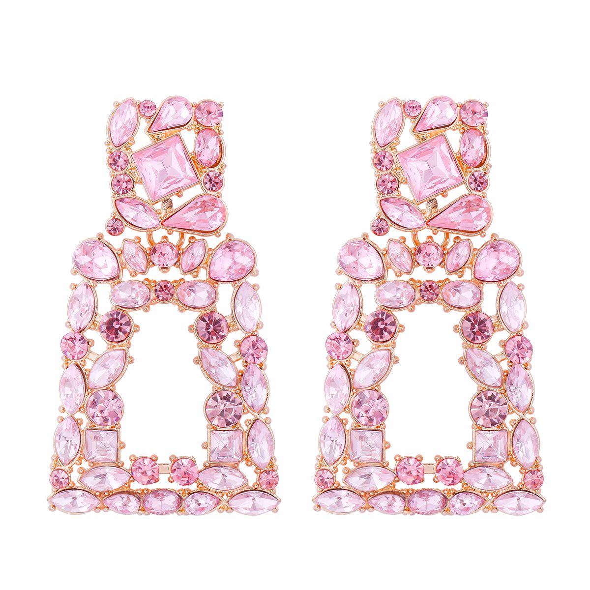 Sparkly Rhinestone Rectangle Dangle Earrings for Women Crystal Geometric Drop