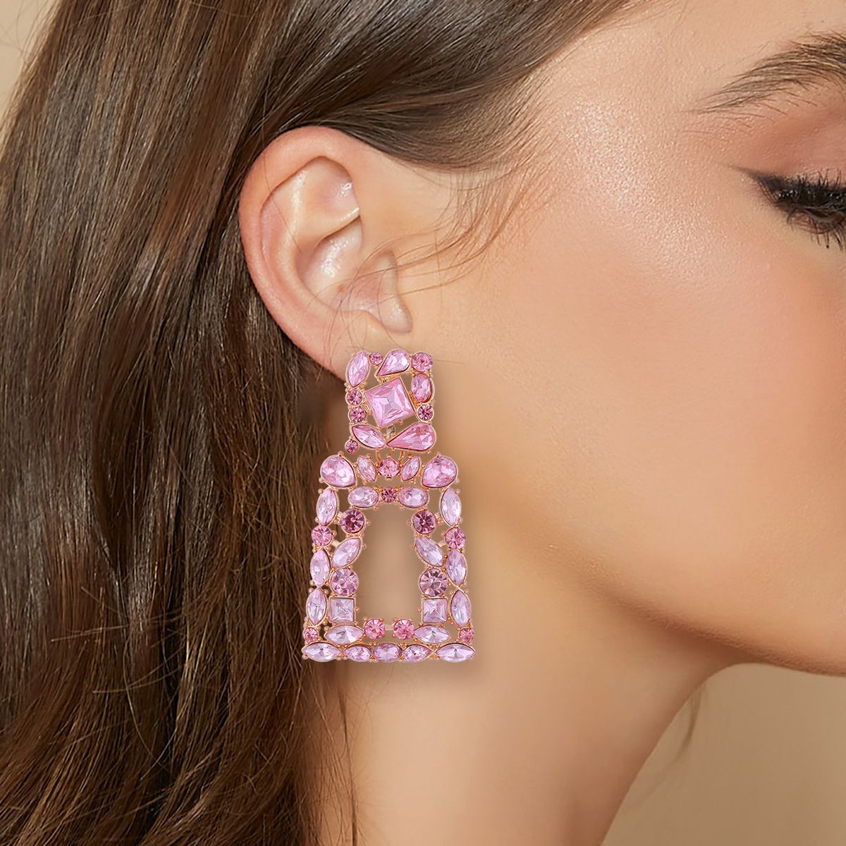 Sparkly Rhinestone Rectangle Dangle Earrings for Women Crystal Geometric Drop view 2