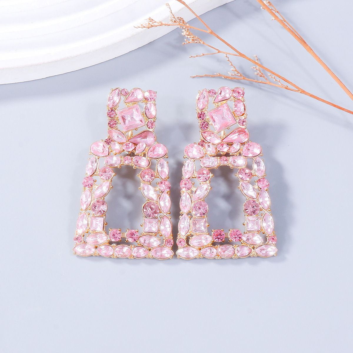 Sparkly Rhinestone Rectangle Dangle Earrings for Women Crystal Geometric Drop view 3