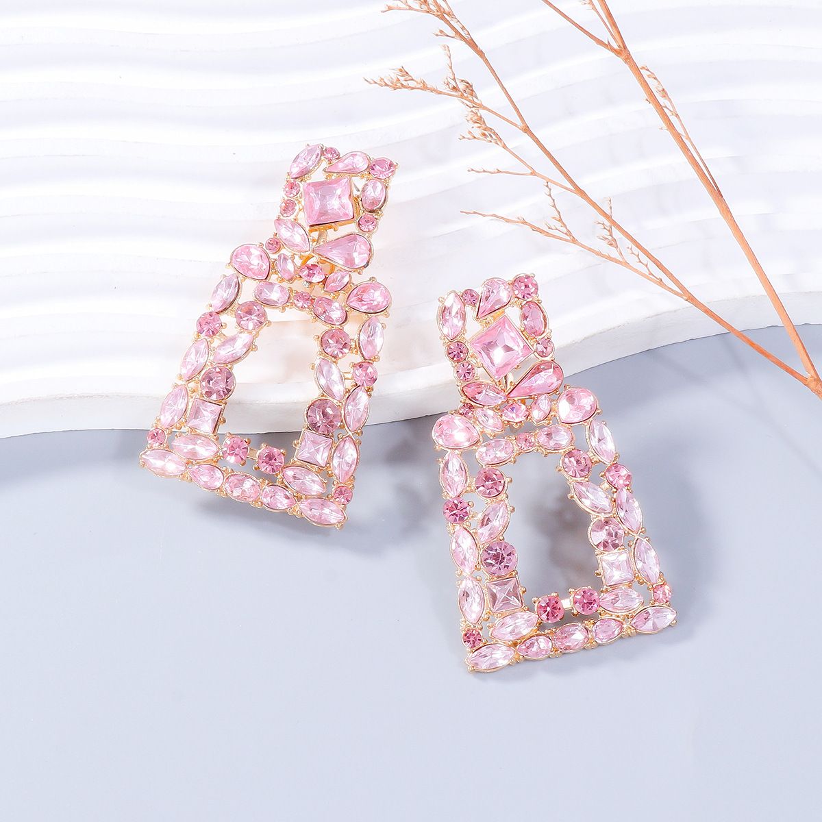 Sparkly Rhinestone Rectangle Dangle Earrings for Women Crystal Geometric Drop view 4