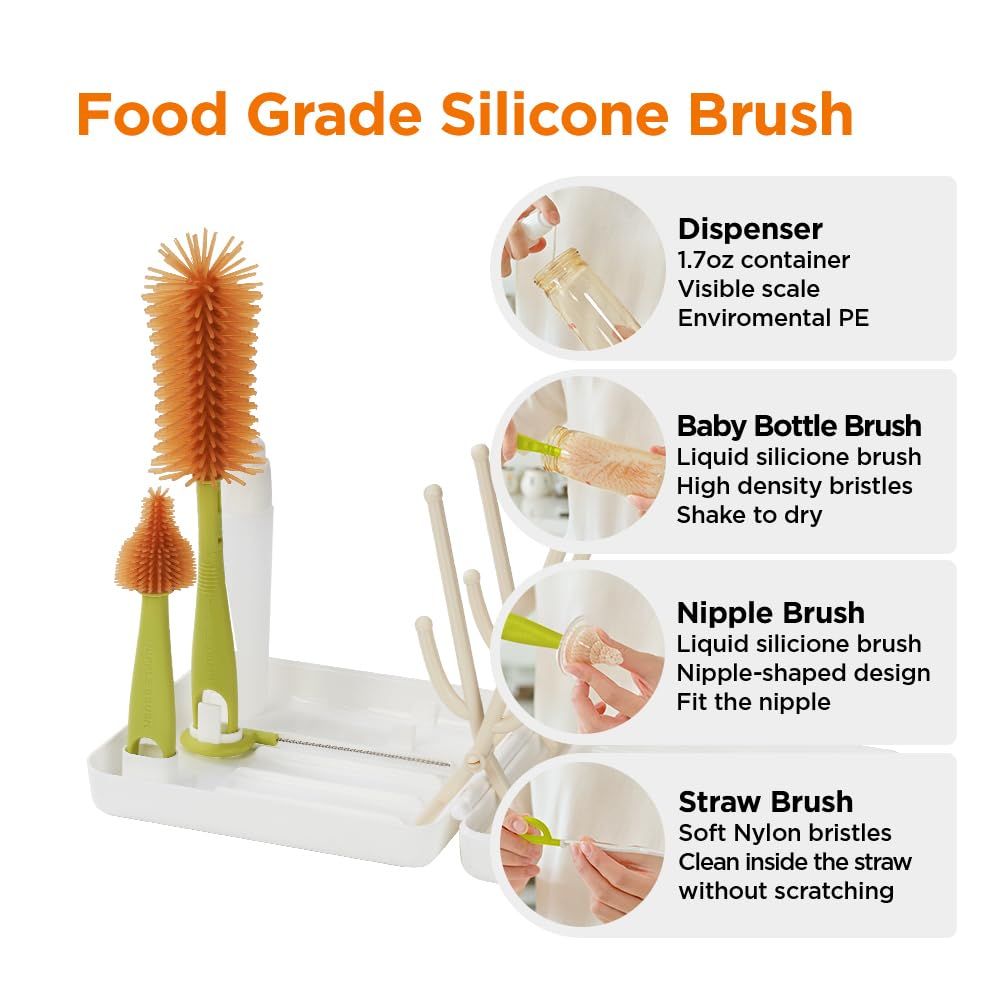 Travel Bottle Cleaner Kit with Extendable Liquid Silicone Bottle Brush view 4