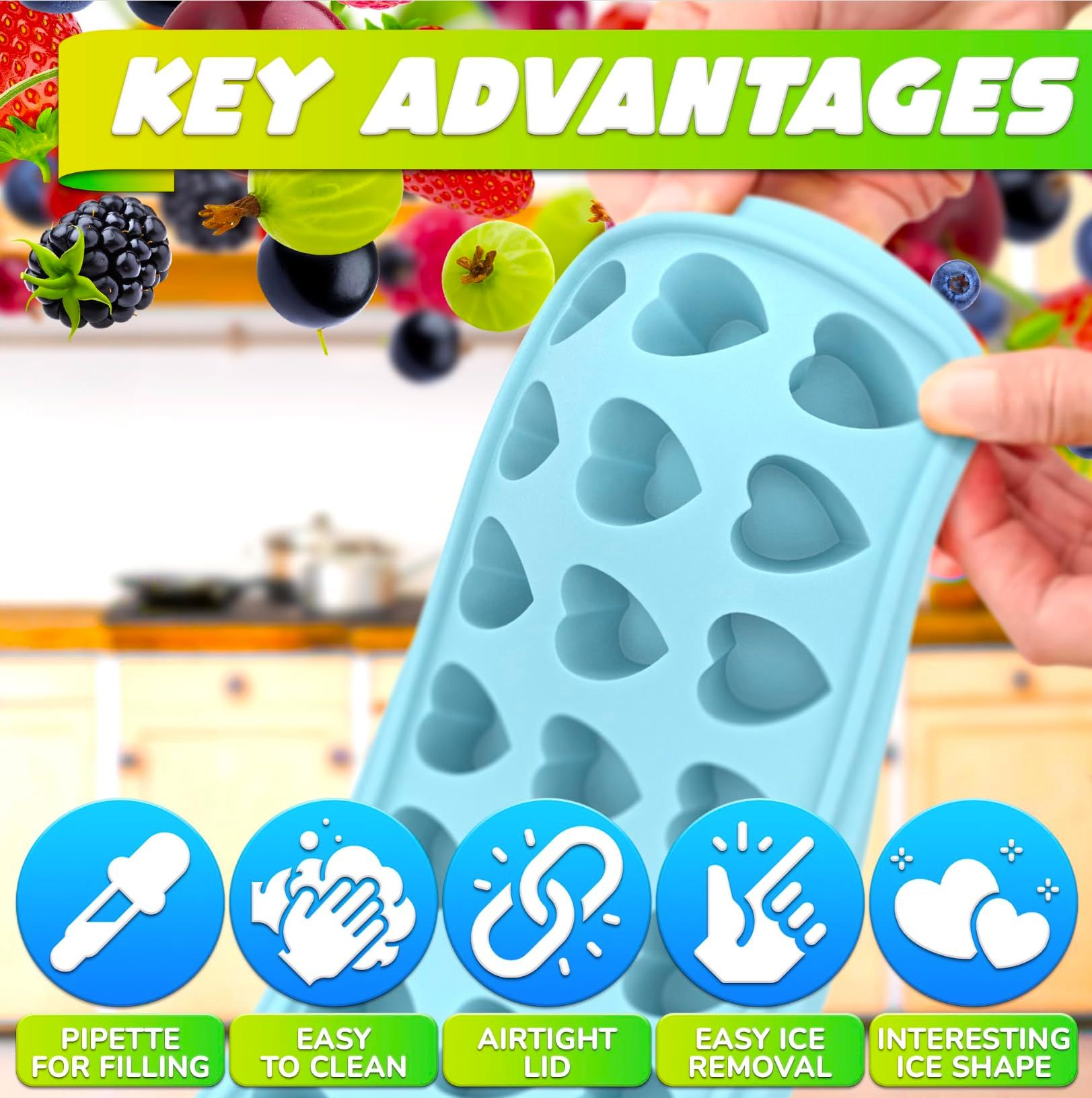 Heart Shape Ice Cube Tray with Lid - Heart Shape Silicone Mold Pink Kitchen view 3