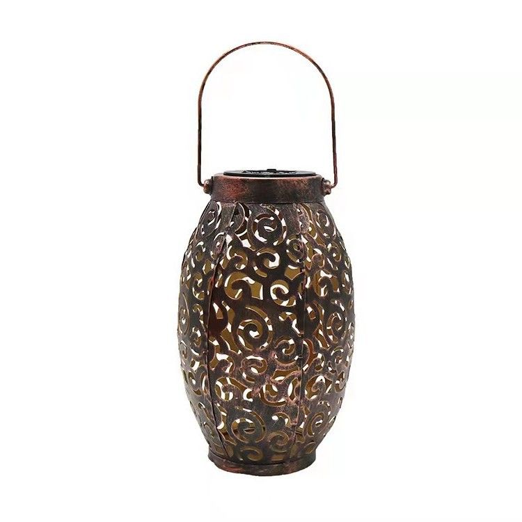 Solar Lantern Metal &Stained Glass Solar Light Waterproof Tabletop Lamp with — image 1
