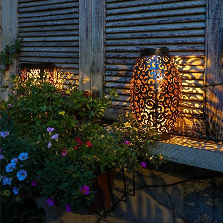 Solar Lantern Metal &Stained Glass Solar Light Waterproof Tabletop Lamp with view 3