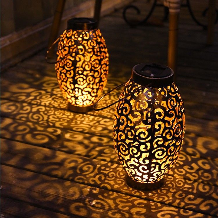 Solar Lantern Metal &Stained Glass Solar Light Waterproof Tabletop Lamp with view 4