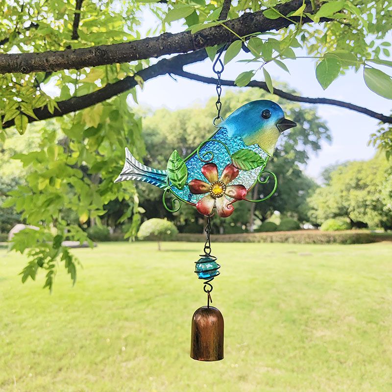 Wind Chimes, Solar Turquoise Glass Bird Wind Chime, LED, Outdoor Lawn and Yard view 4