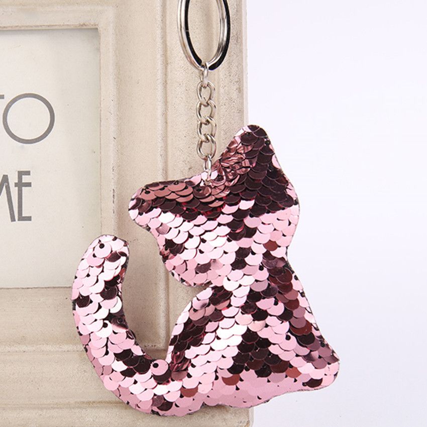 Set of 4 Cute Cat Glitter Sequins Charm Keychain Bag Hanging Decoration Key