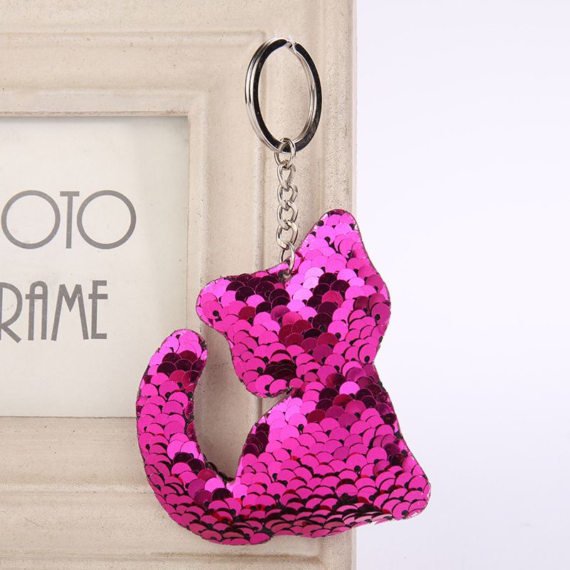 Set of 4 Cute Cat Glitter Sequins Charm Keychain Bag Hanging Decoration Key view 3