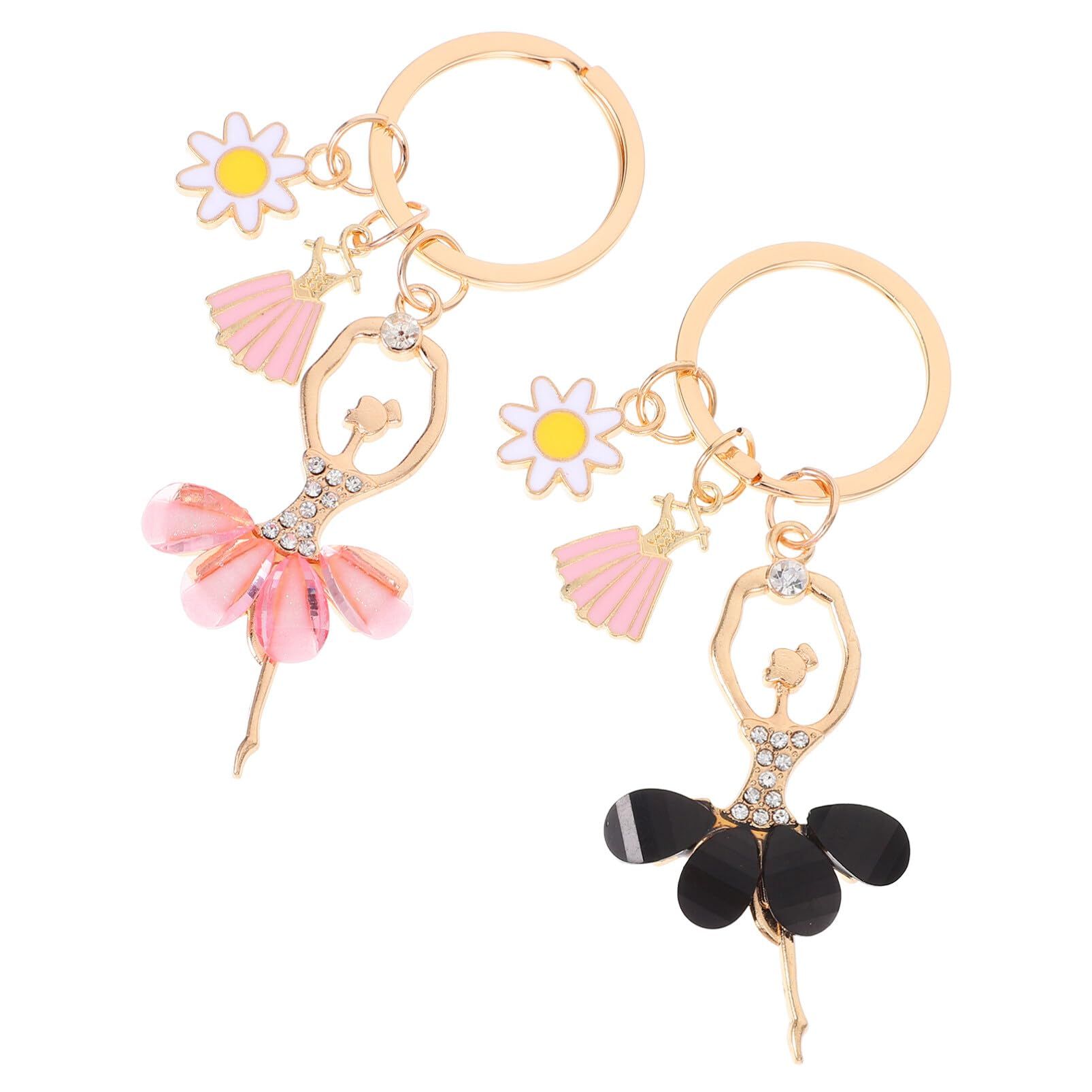 2pcs Dance Keychain Ballet Dancing Girl Key Ring Rhinestone Pendant Charms for