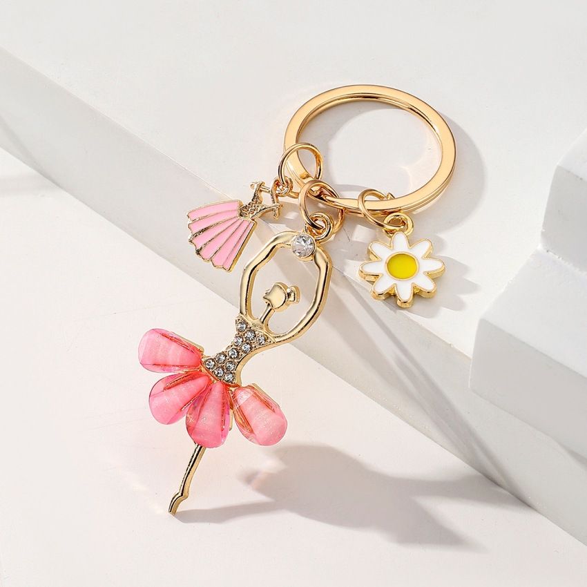 2pcs Dance Keychain Ballet Dancing Girl Key Ring Rhinestone Pendant Charms for view 2