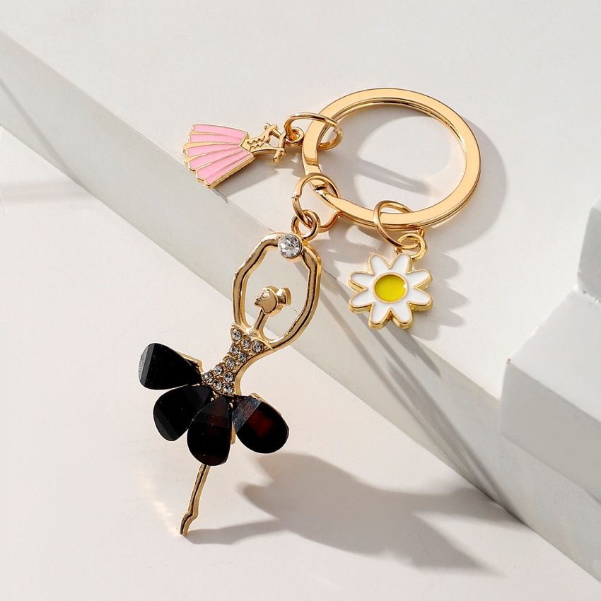 2pcs Dance Keychain Ballet Dancing Girl Key Ring Rhinestone Pendant Charms for view 3