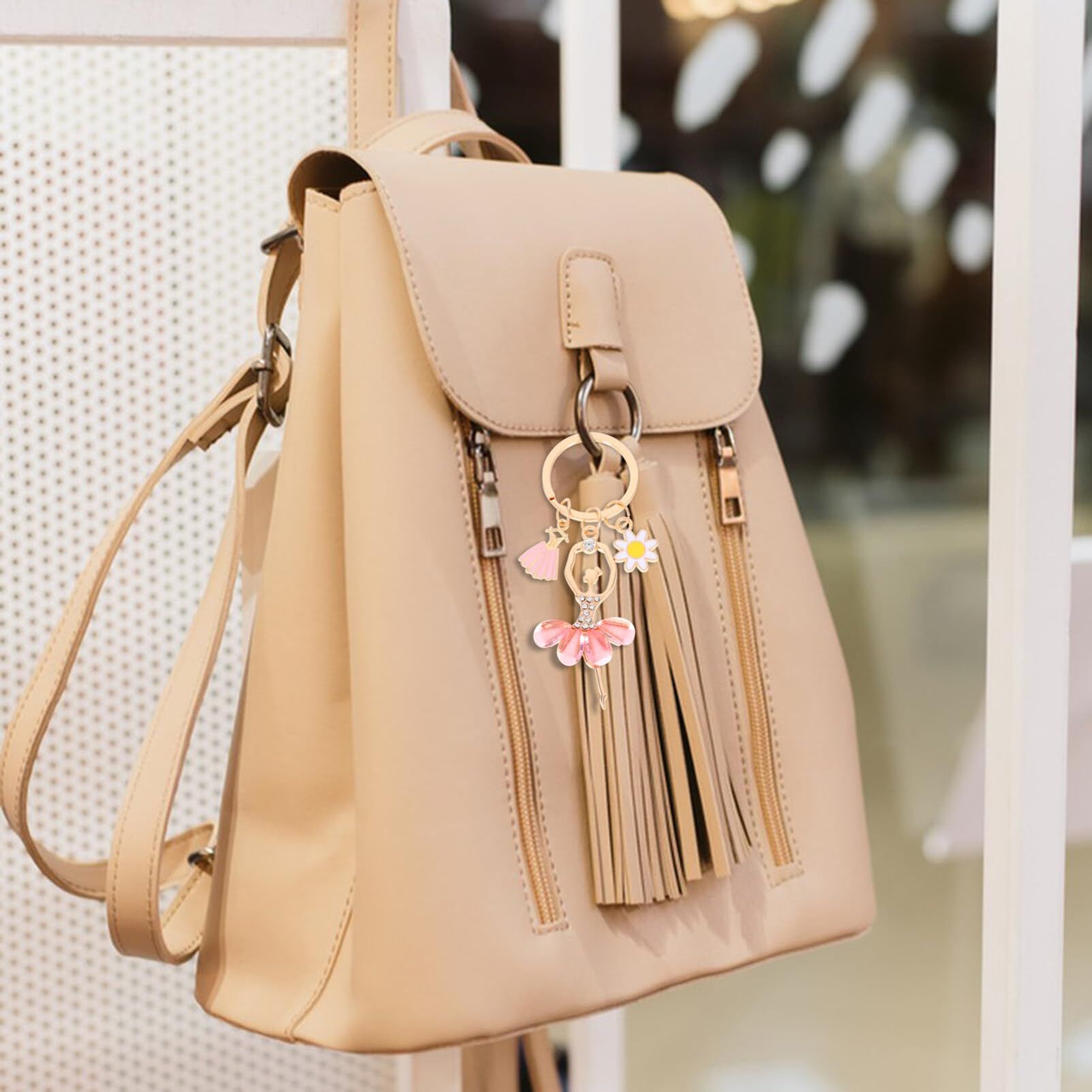 2pcs Dance Keychain Ballet Dancing Girl Key Ring Rhinestone Pendant Charms for view 5