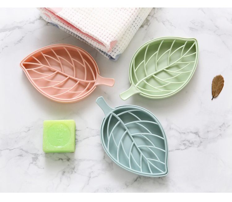 Soap Dish,Leaf-Shaped Shower Soap Holder with Draining Tray,Fashionable Soap view 3