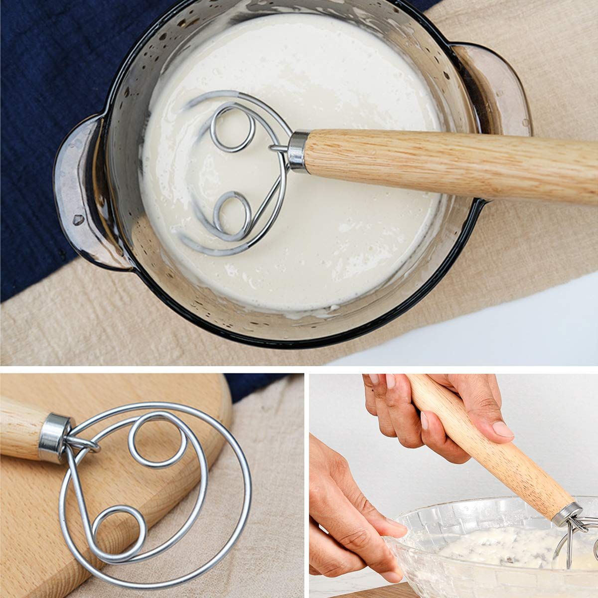Danish Dough , Stainless Steel Dutch Style Hand Bread Mixer Dough Whisk view 3
