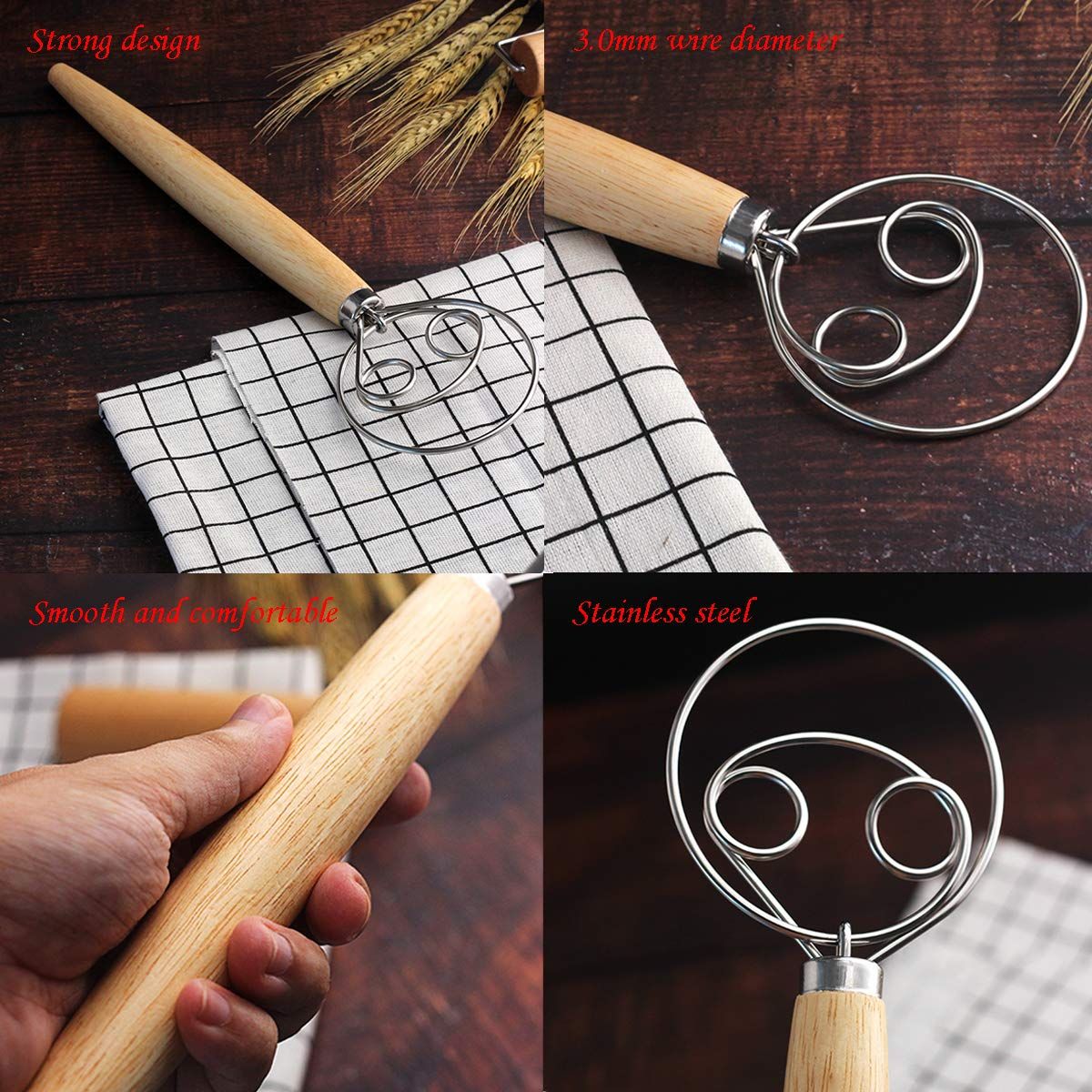 Danish Dough , Stainless Steel Dutch Style Hand Bread Mixer Dough Whisk view 4