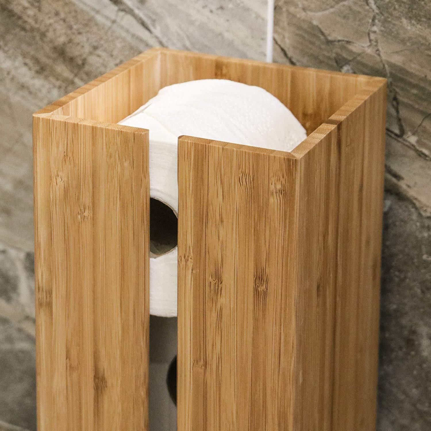 Bamboo Toilet Paper Storage - Narrow Free Standing Toilet Paper Holder Tower view 3