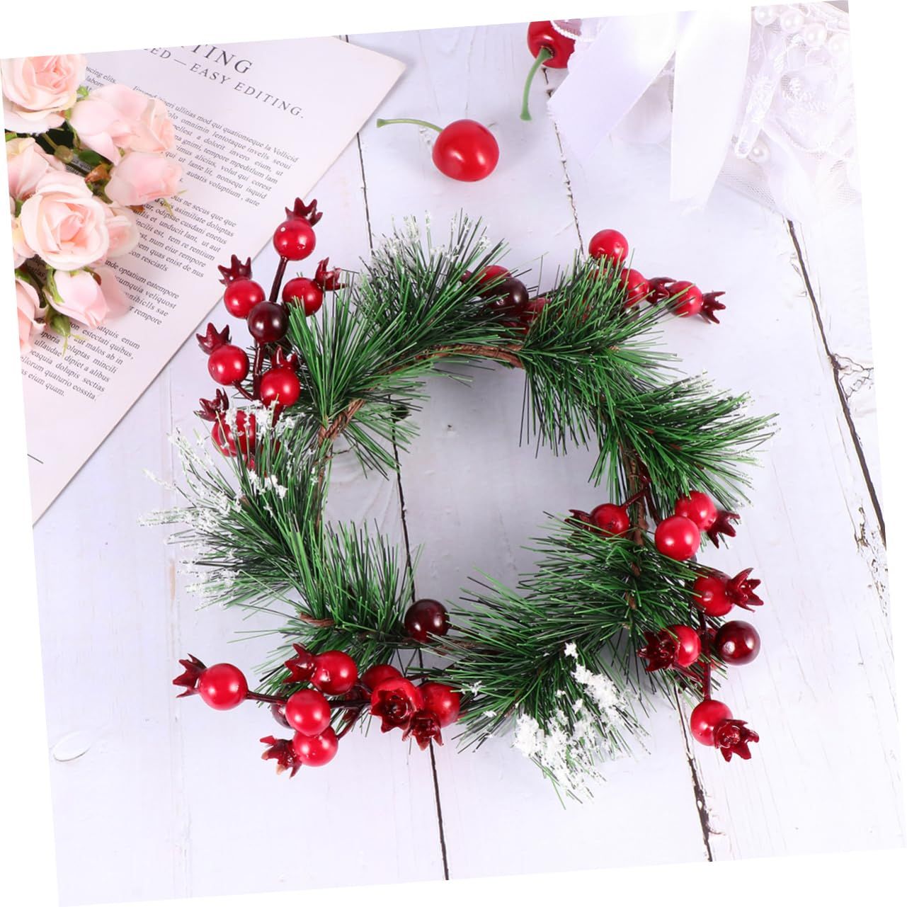 Xmas Table Centerpiece Xmas Garland Wreath Fake Plant Wreath Pine Cones view 4